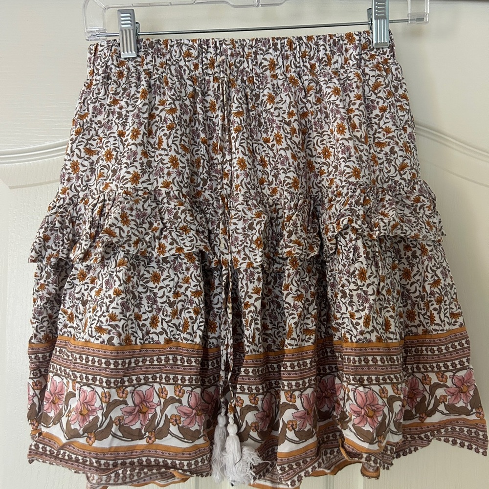 Boho Floral Mini Skirt - Brown and Pink